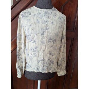 Anne Klein Floral Silk Blouse Womens Size 6 Beige & Gray